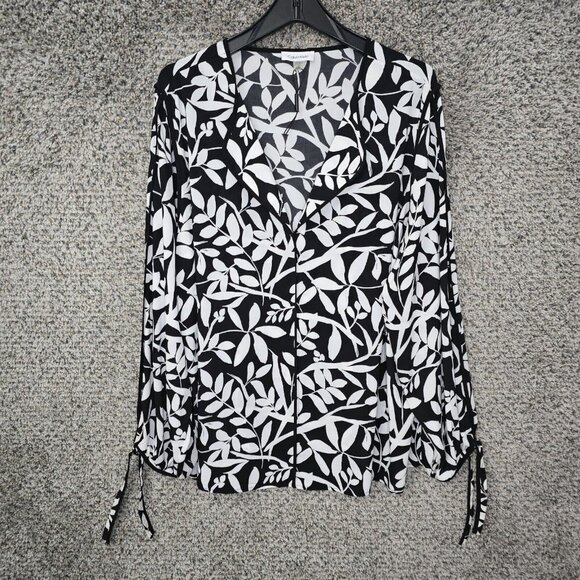 Calvin Klein Tops - Calvin Klein Top Womens Plus 2X Black Satin Floral Print Collared‎ Casual Ladies